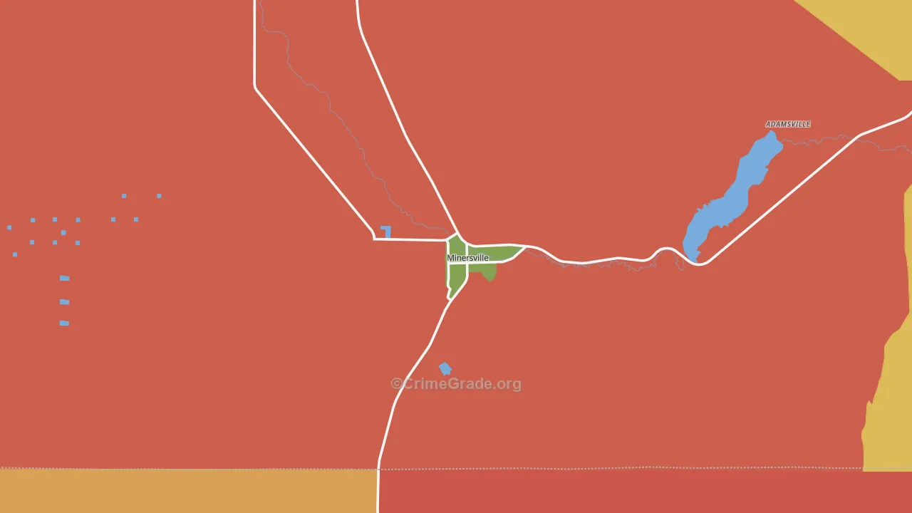 Minersville, UT Map of Burglary Rates