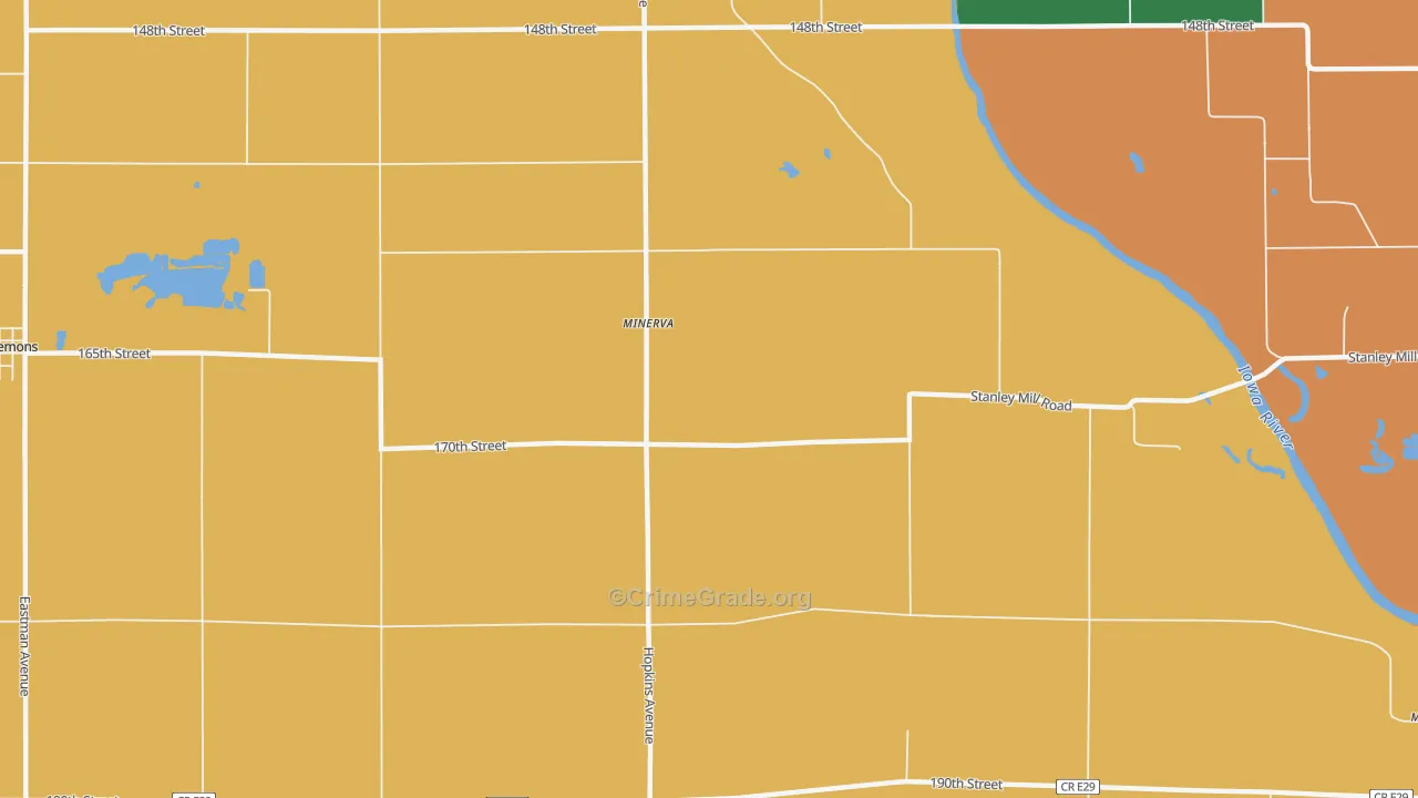 Minerva, IA Map of Burglary Rates