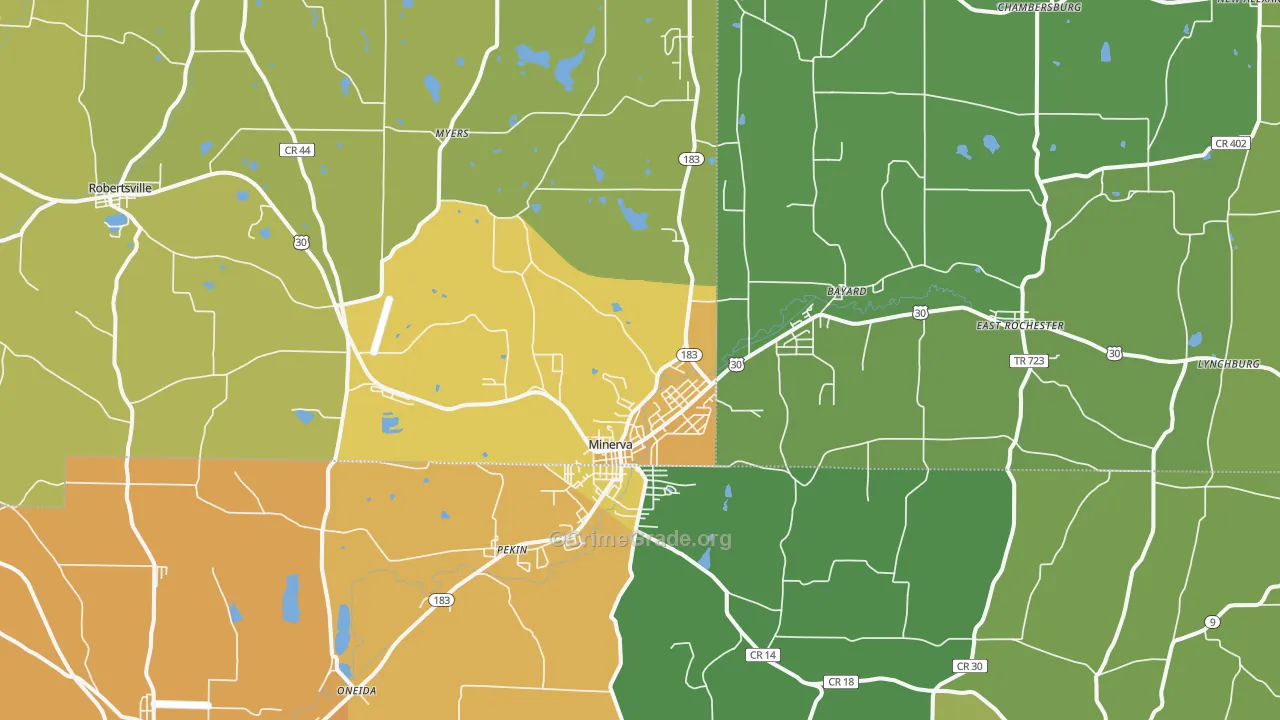 Minerva, OH Map of Burglary Rates