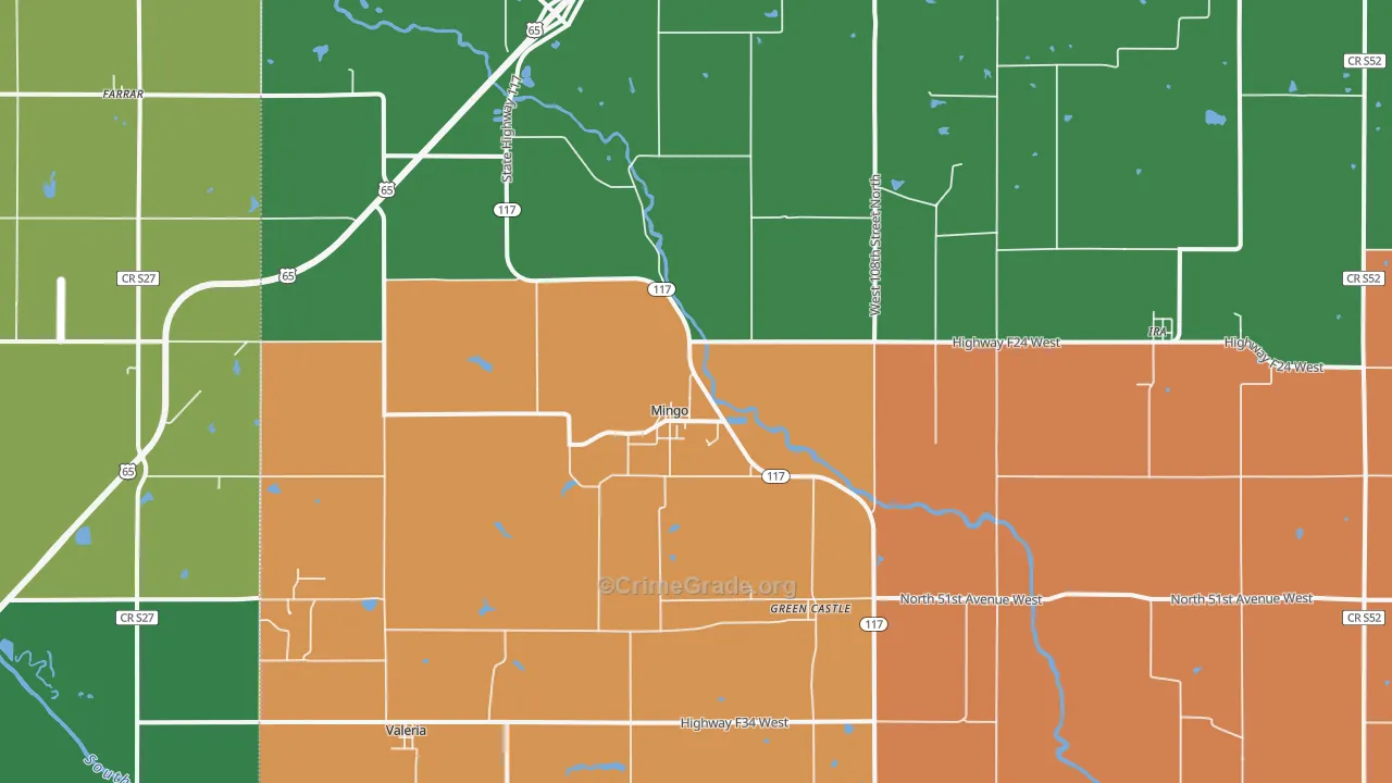 Mingo, IA Map of Burglary Rates