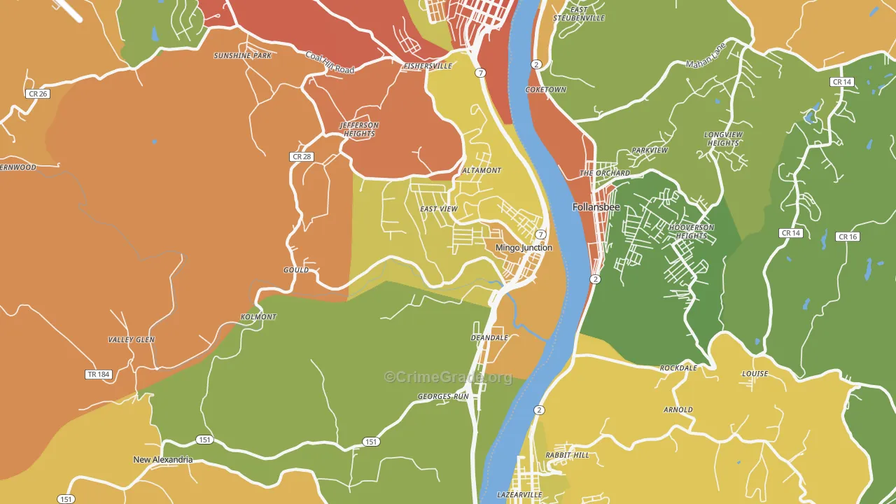 Mingo Junction, OH Map of Burglary Rates