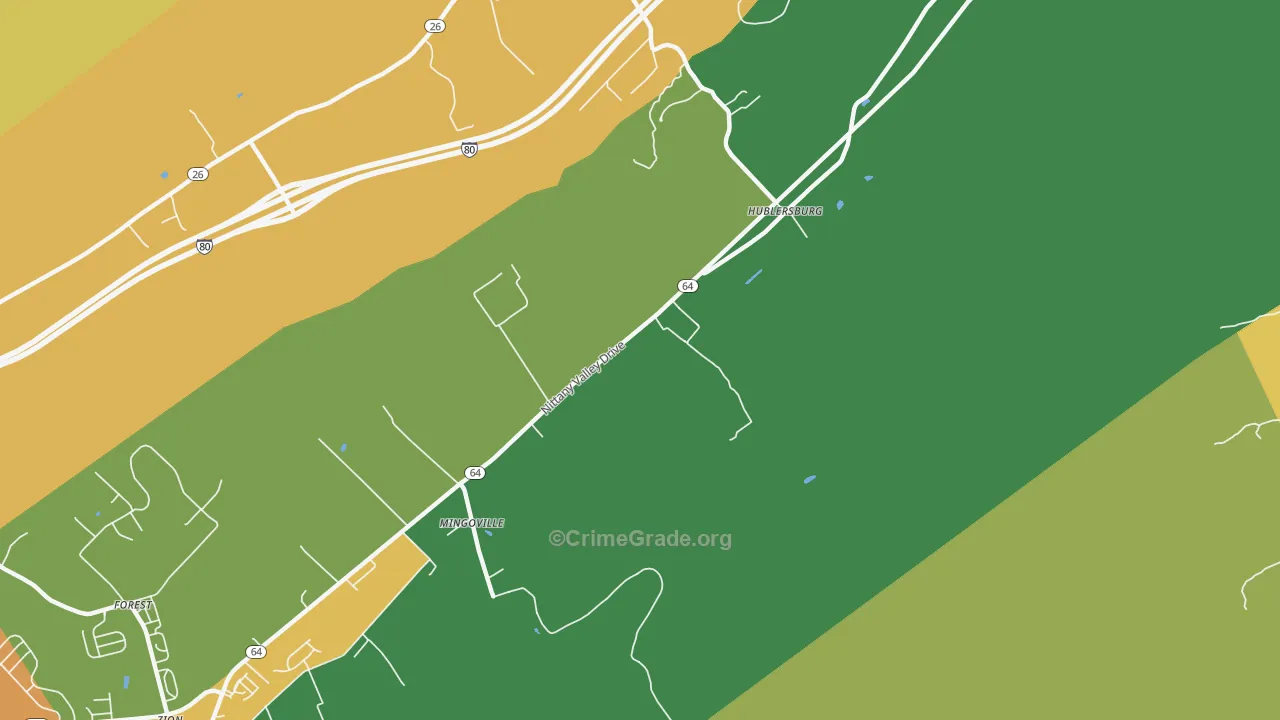Mingoville, PA Map of Burglary Rates