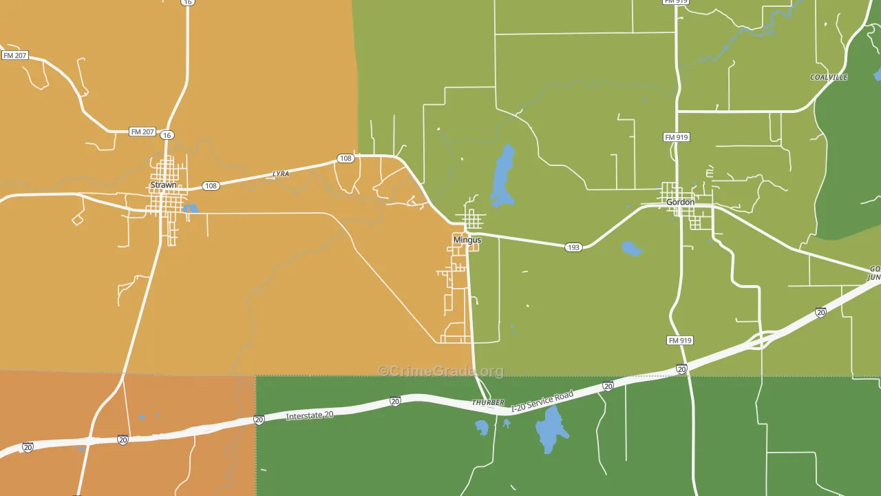 Mingus, TX Map of Burglary Rates