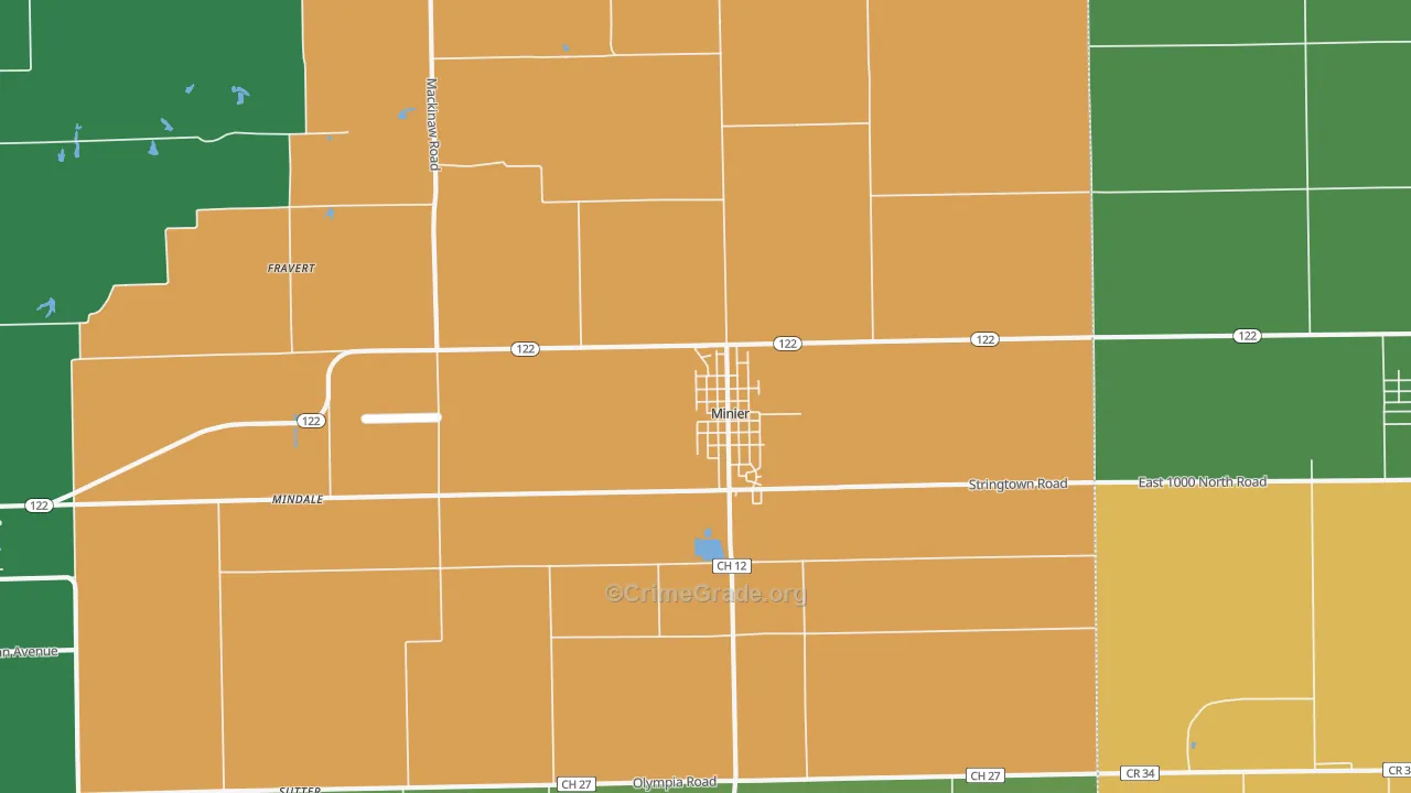 Minier, IL Map of Burglary Rates