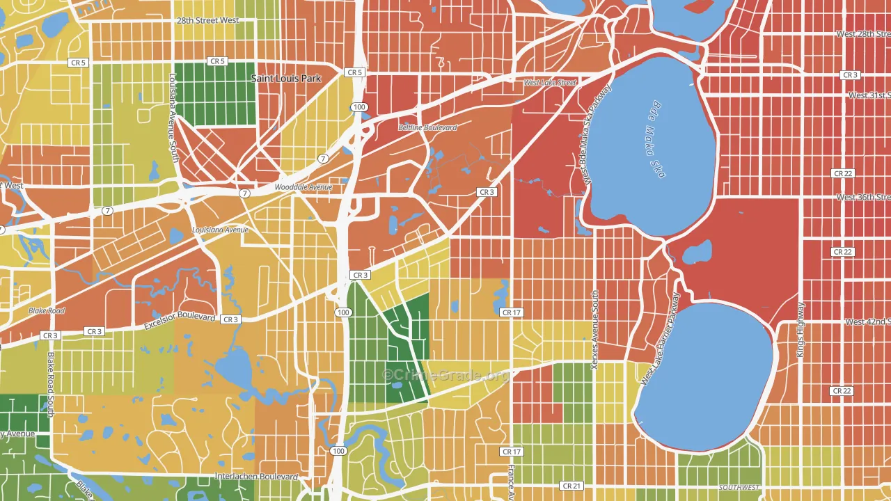 Minikahda Vista, St. Louis Park, MN Map of Burglary Rates