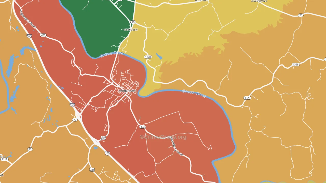 Mining City, KY Map of Burglary Rates