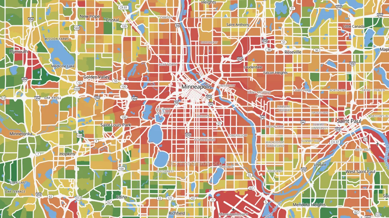 Minneapolis, MN Map of Burglary Rates