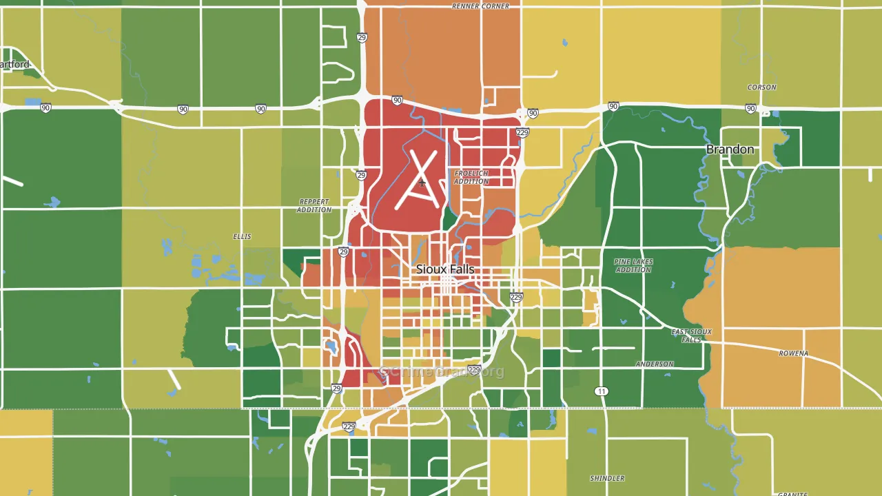 Minnehaha County, SD Map of Burglary Rates