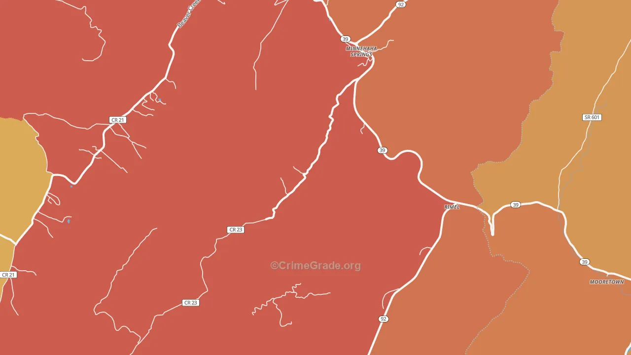 Minnehaha Springs, WV Map of Burglary Rates