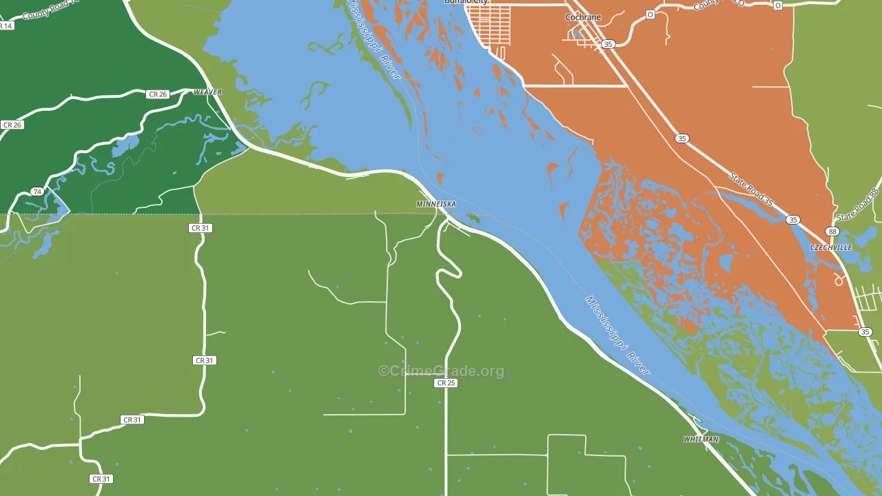 Minneiska, MN Map of Burglary Rates