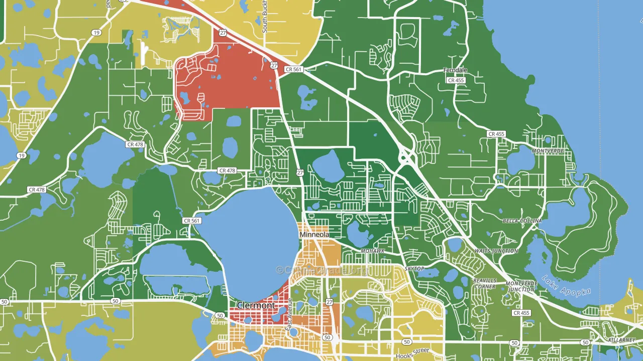 Minneola, FL Map of Burglary Rates