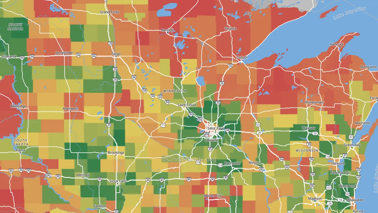 Minnesota Map of Burglary Rates