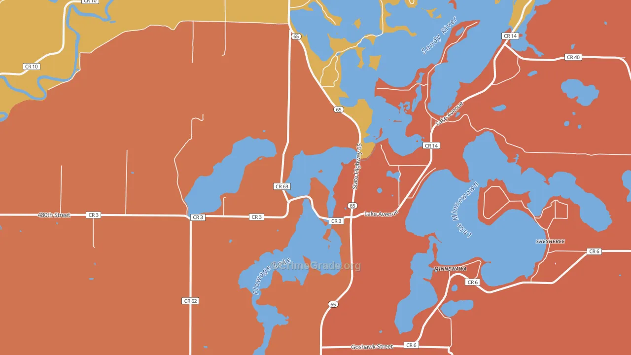 Minnewawa, MN Map of Burglary Rates