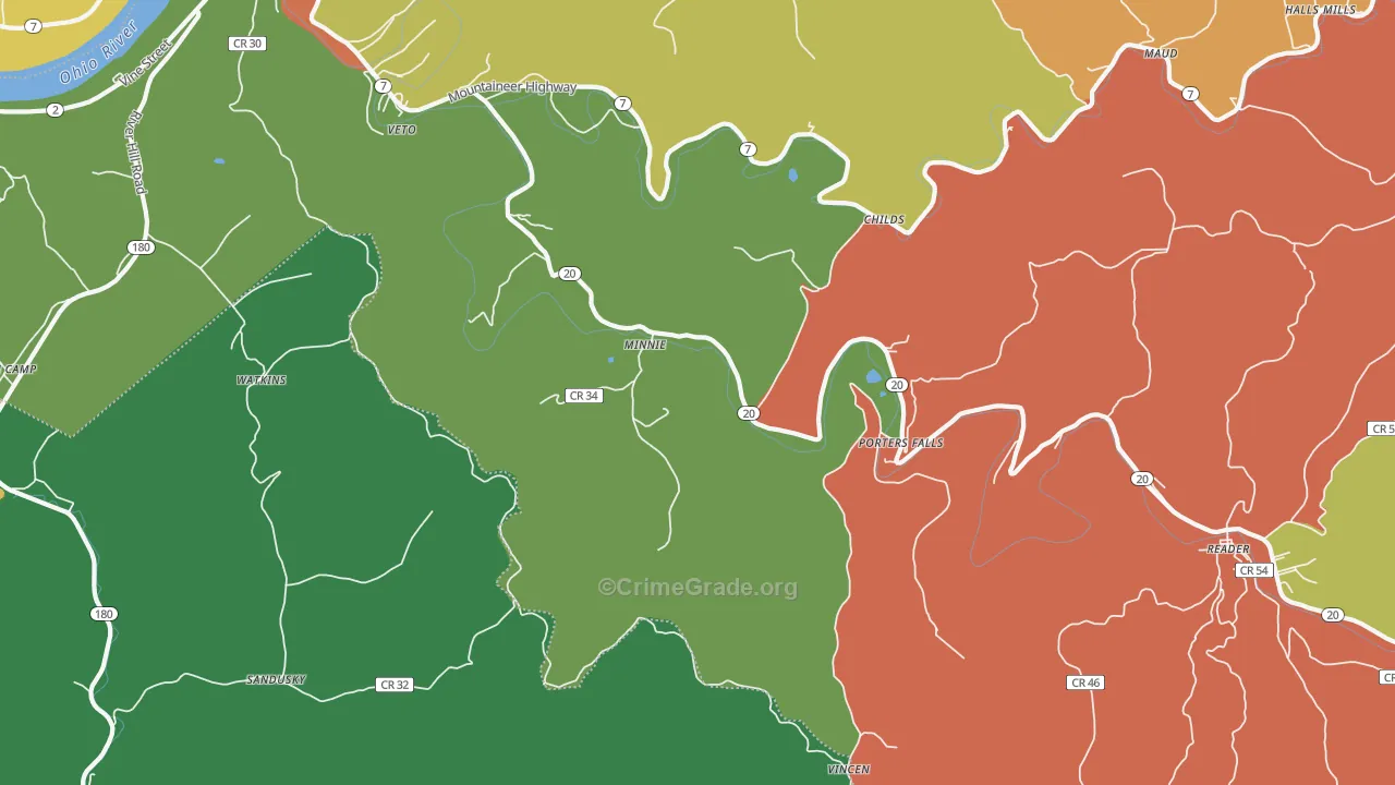 Minnie, WV Map of Burglary Rates