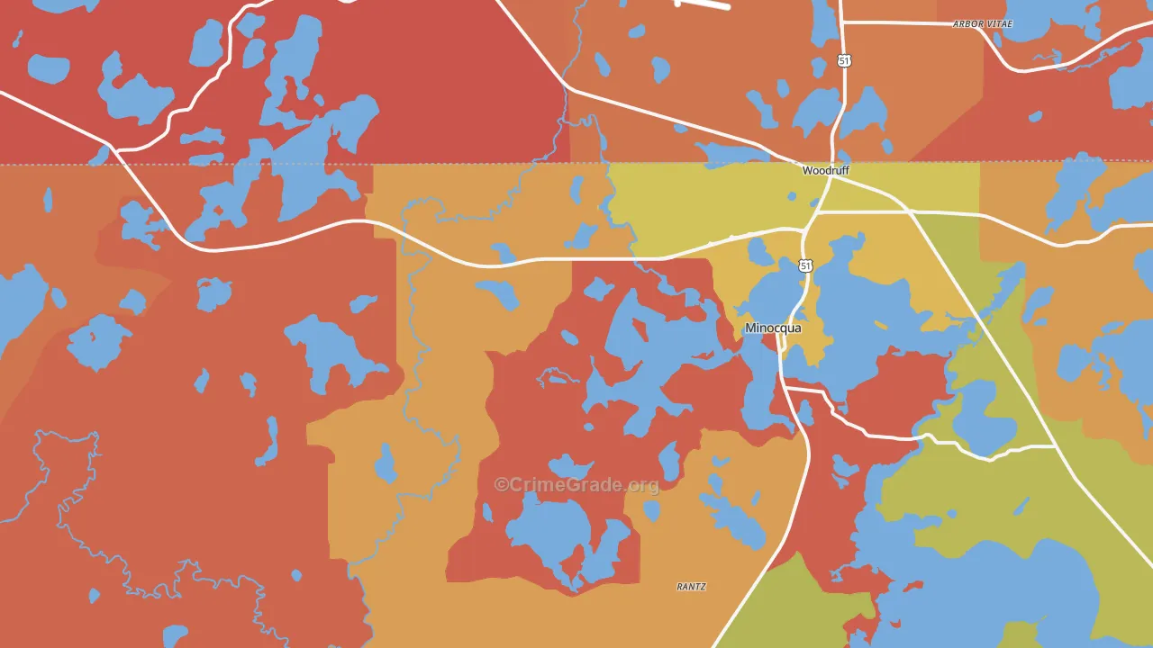Minocqua, WI Map of Burglary Rates