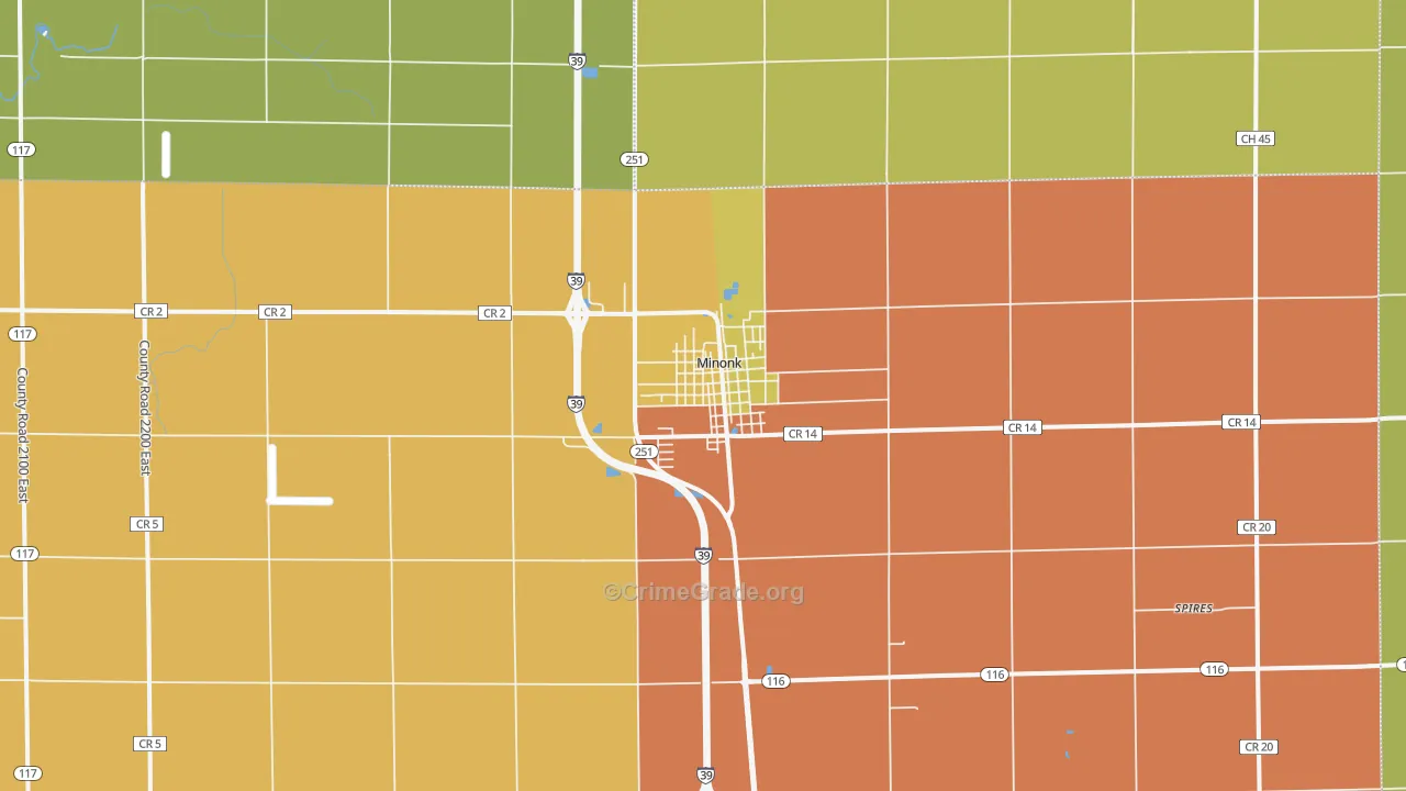 Minonk, IL Map of Burglary Rates