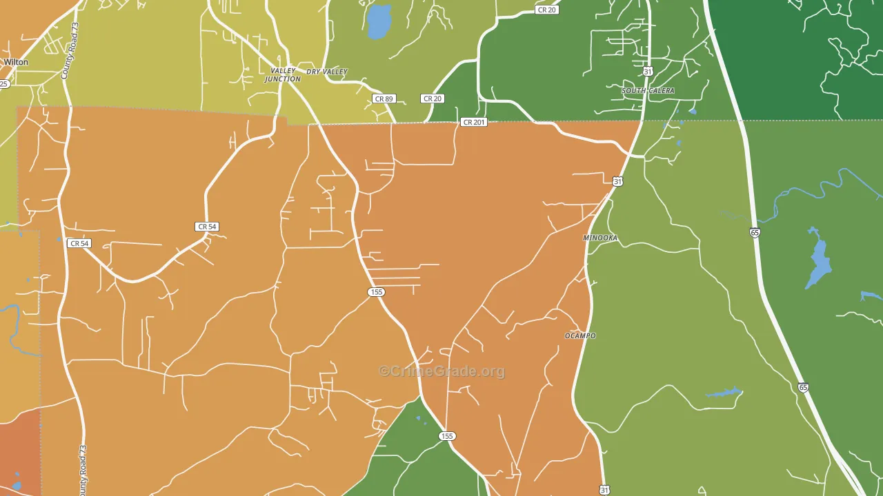 Minooka, AL Map of Burglary Rates