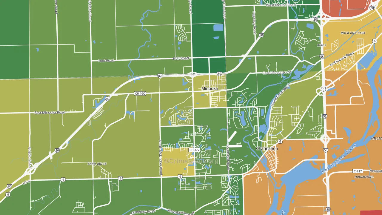Minooka, IL Map of Burglary Rates