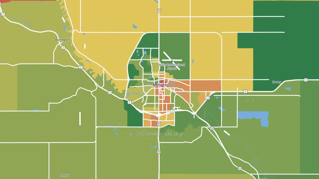 Minot, ND Map of Burglary Rates