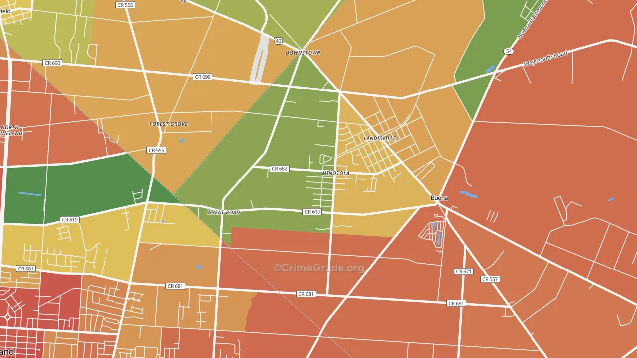 Minotola, NJ Map of Burglary Rates