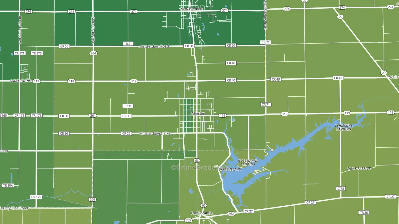 Minster, OH Map of Burglary Rates
