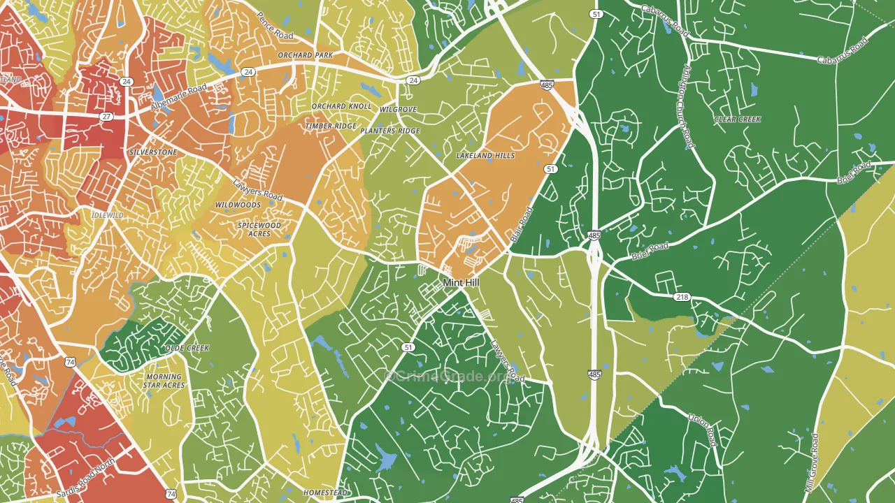 Mint Hill, NC Map of Burglary Rates