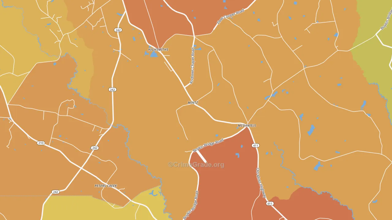 Mintz, NC Map of Burglary Rates
