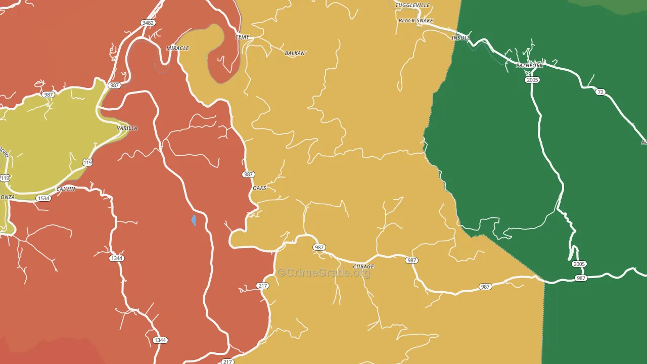 Miracle, KY Map of Burglary Rates