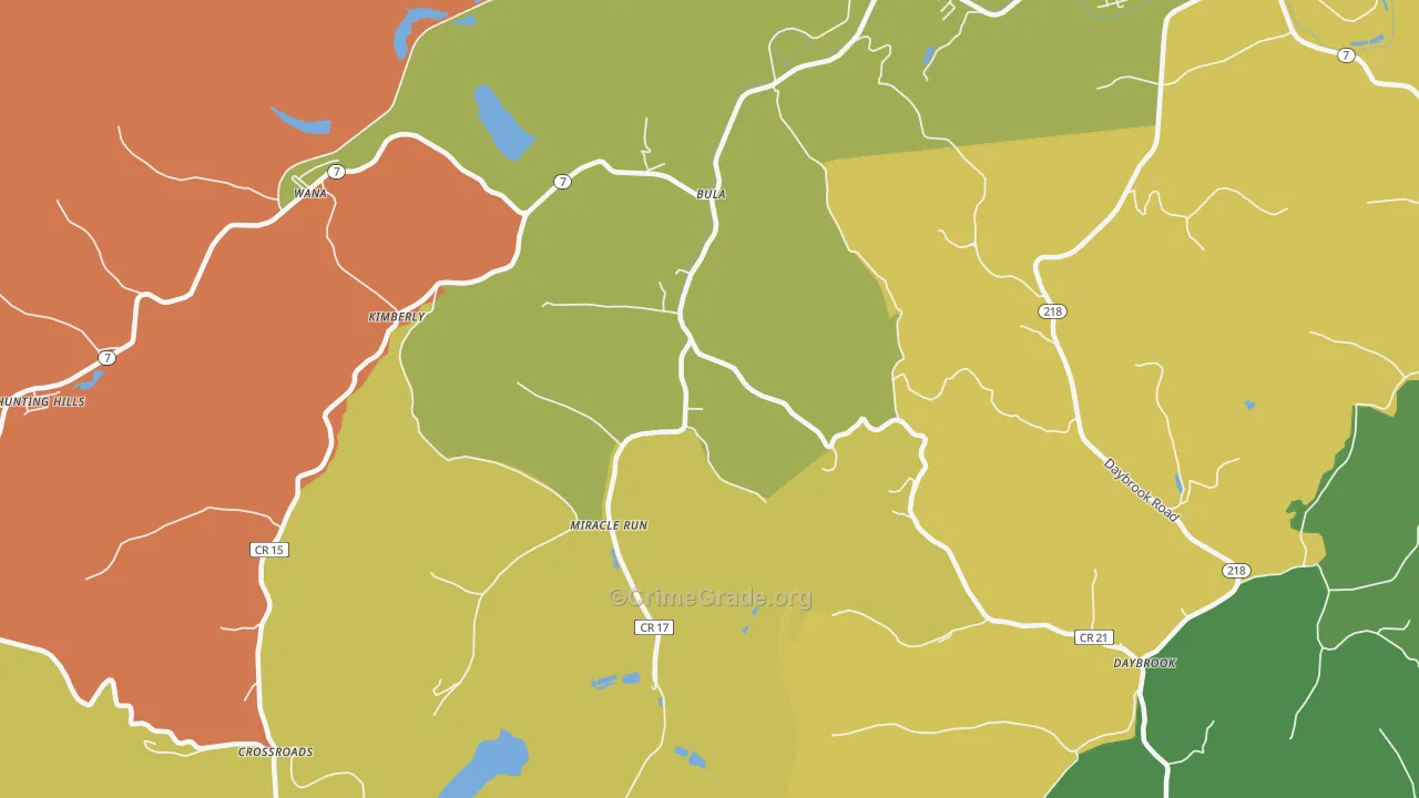 Miracle Run, WV Map of Burglary Rates
