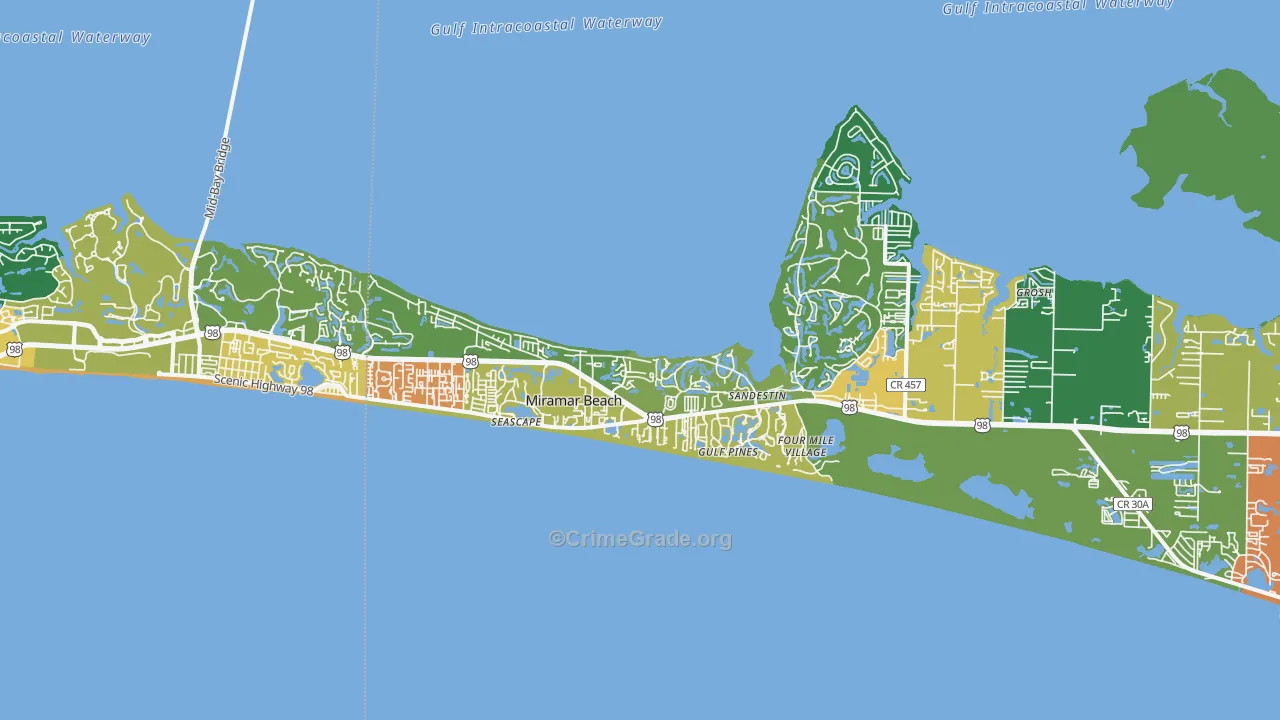 Miramar Beach, FL Map of Burglary Rates