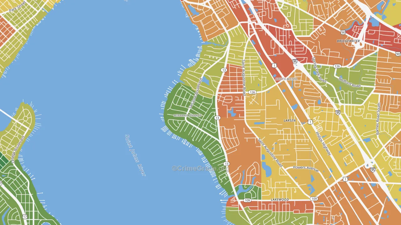 Miramar, Jacksonville, FL Map of Burglary Rates