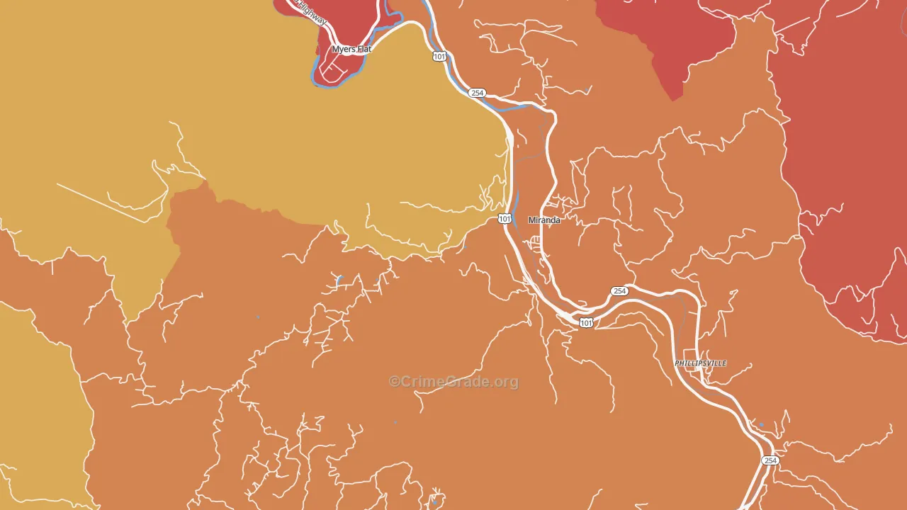 Miranda, CA Map of Burglary Rates