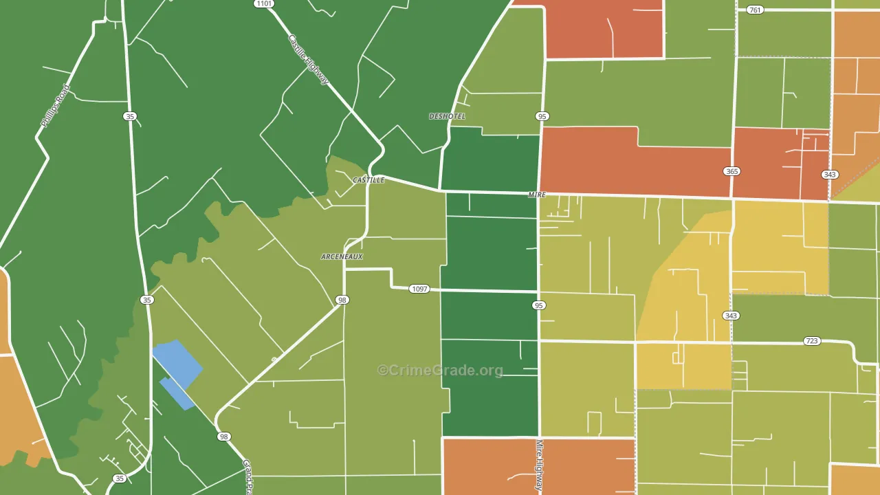 Mire, LA Map of Burglary Rates