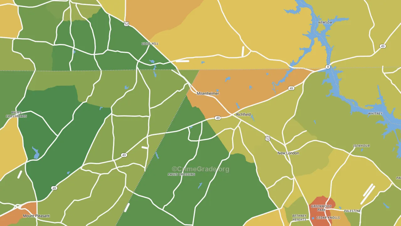 Misenheimer, NC Map of Burglary Rates