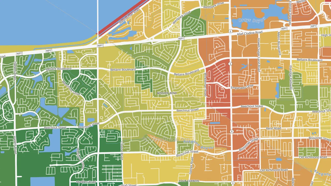 Mission Bend, TX Map of Burglary Rates