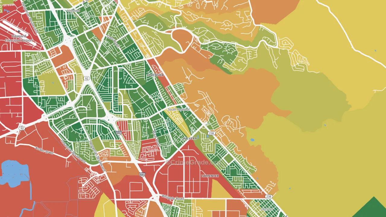 Mission-Garin, Hayward, CA Map of Burglary Rates
