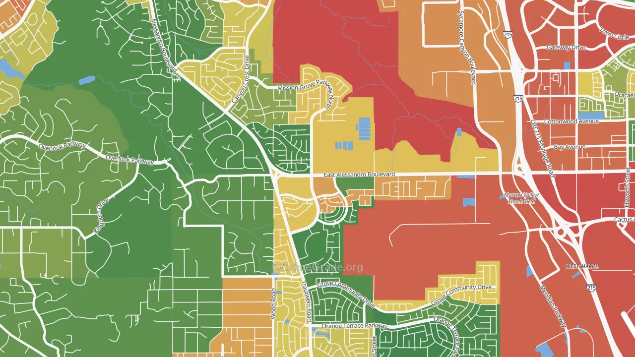 Mission Grove, Riverside, CA Map of Burglary Rates