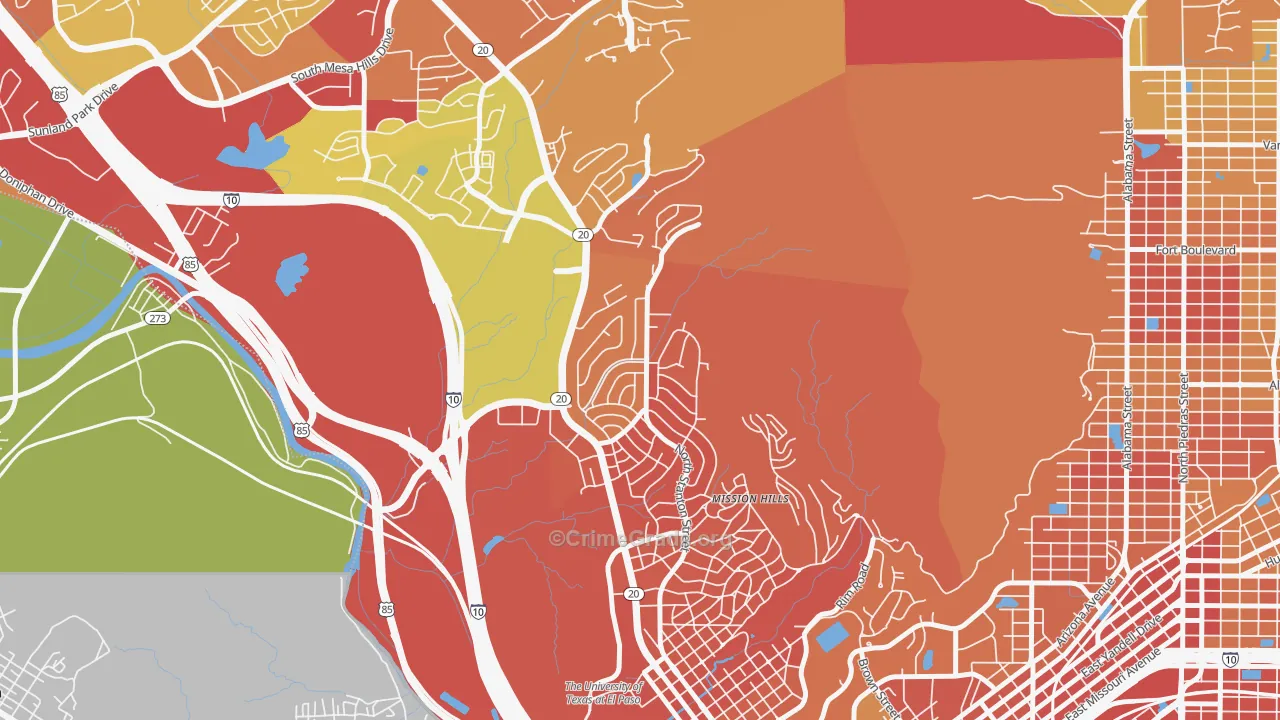 Mission Hills, El Paso, TX Map of Burglary Rates