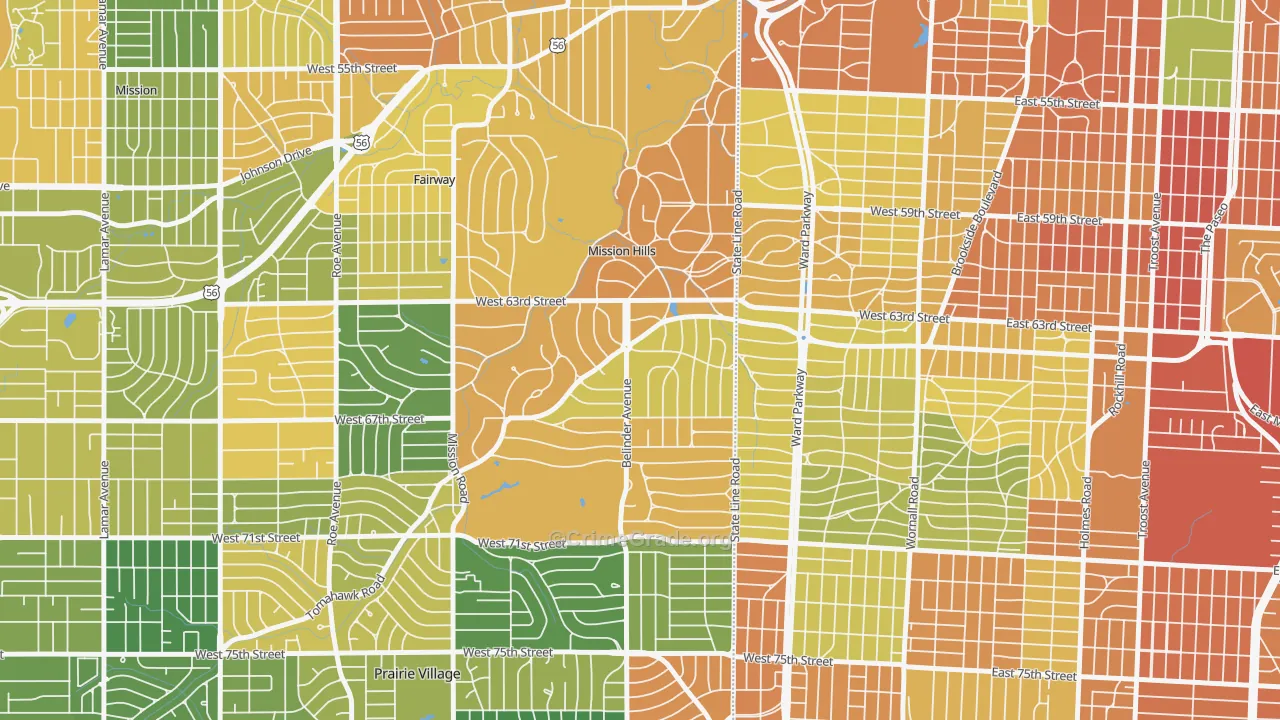 Mission Hills, KS Map of Burglary Rates