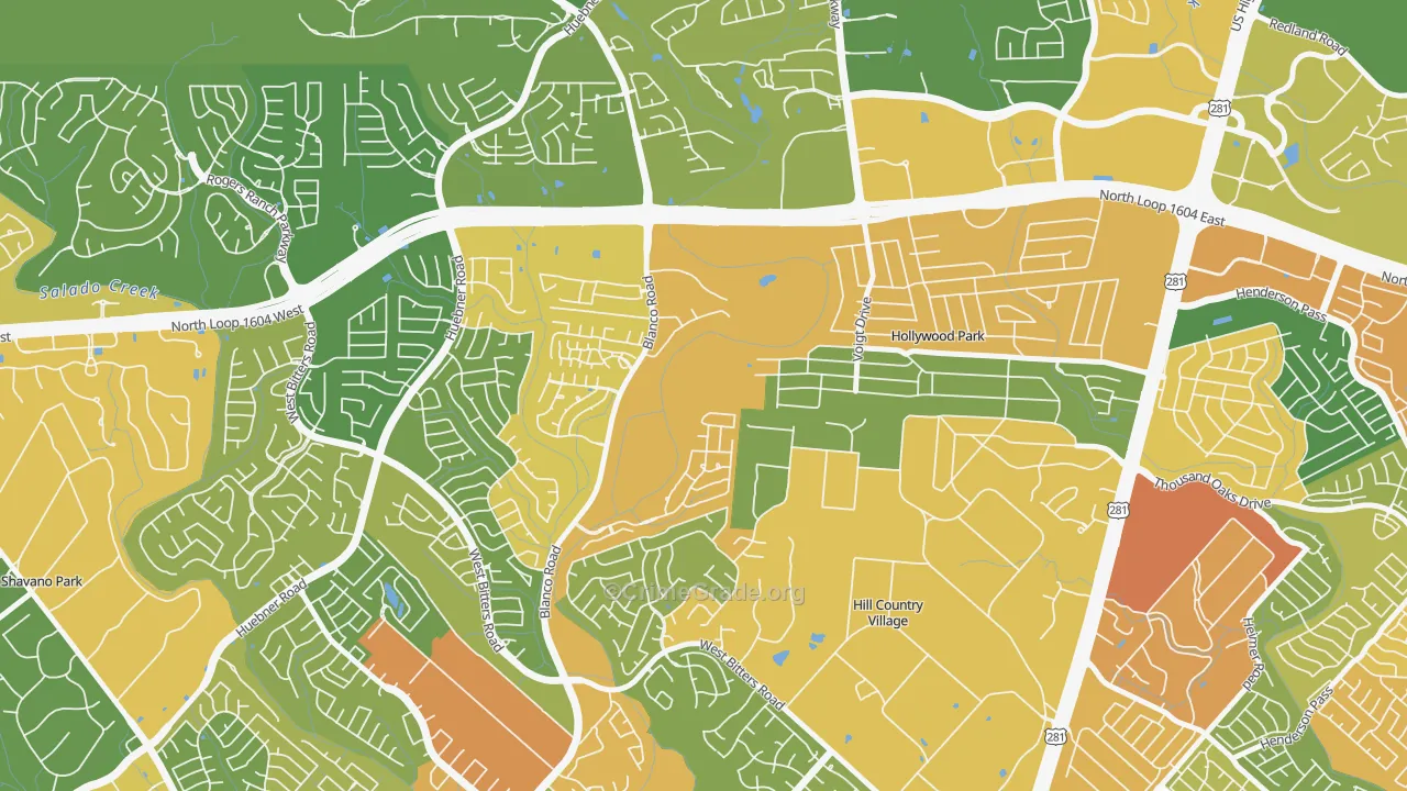 Mission Ridge, San Antonio, TX Map of Burglary Rates