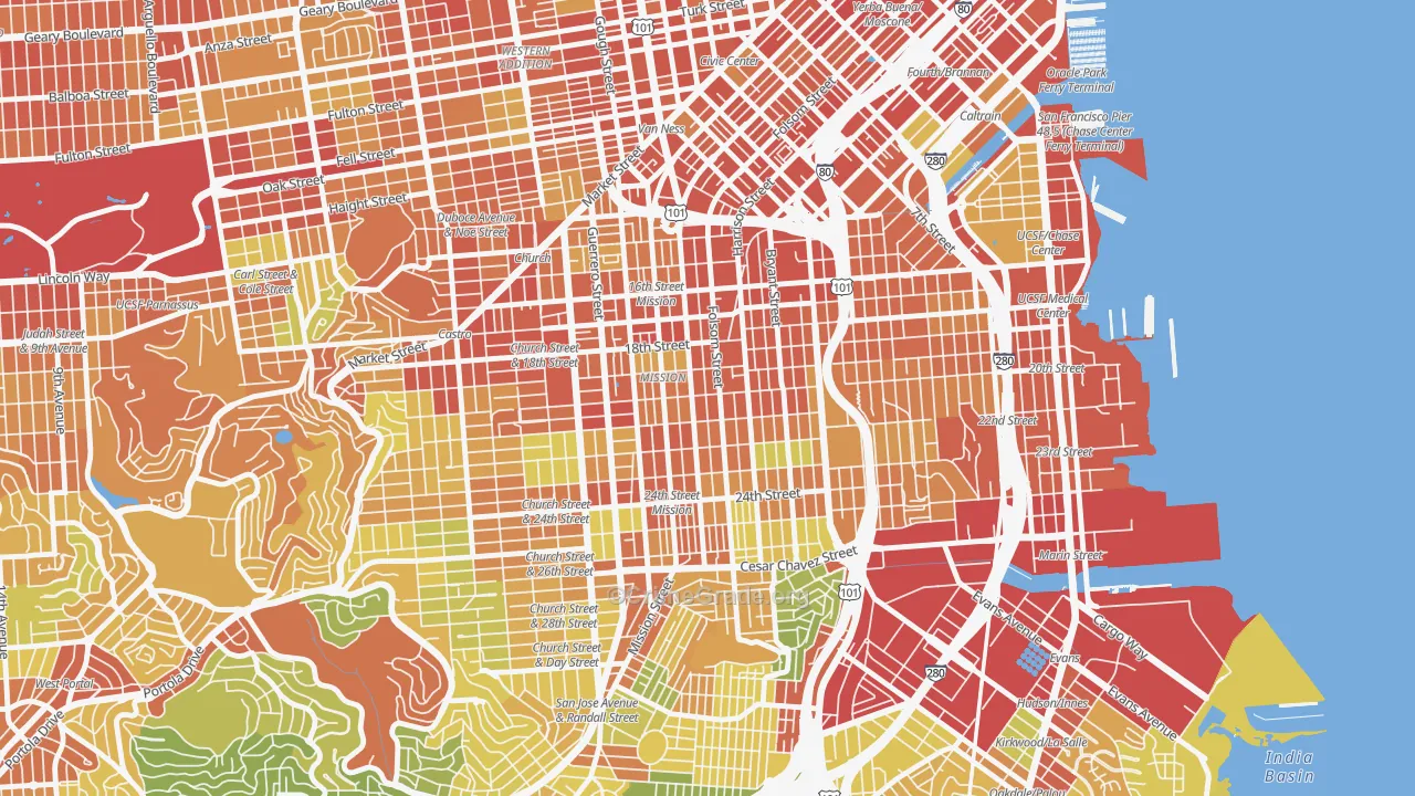 Mission, San Francisco, CA Map of Burglary Rates