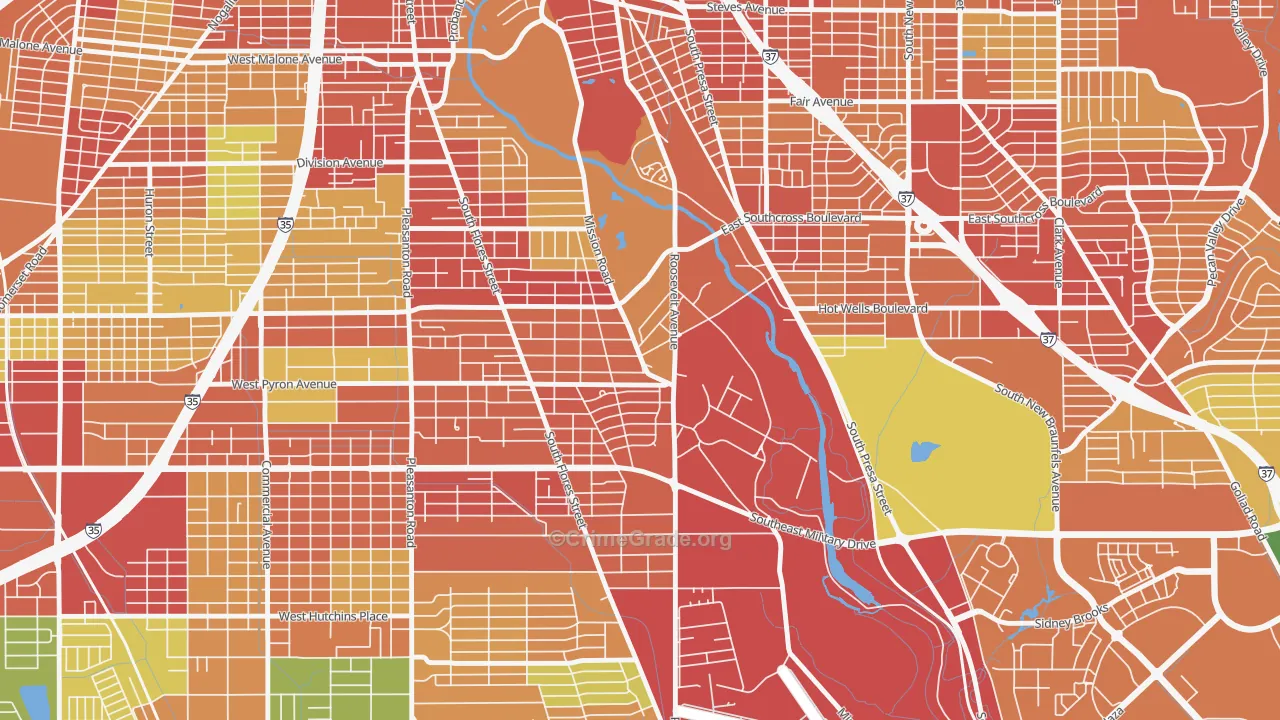 Mission San Jose, San Antonio, TX Map of Burglary Rates