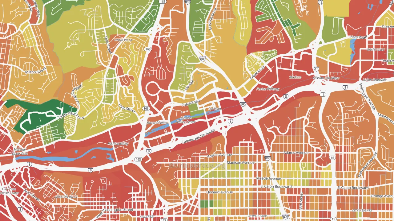 Mission Valley East, San Diego, CA Map of Burglary Rates