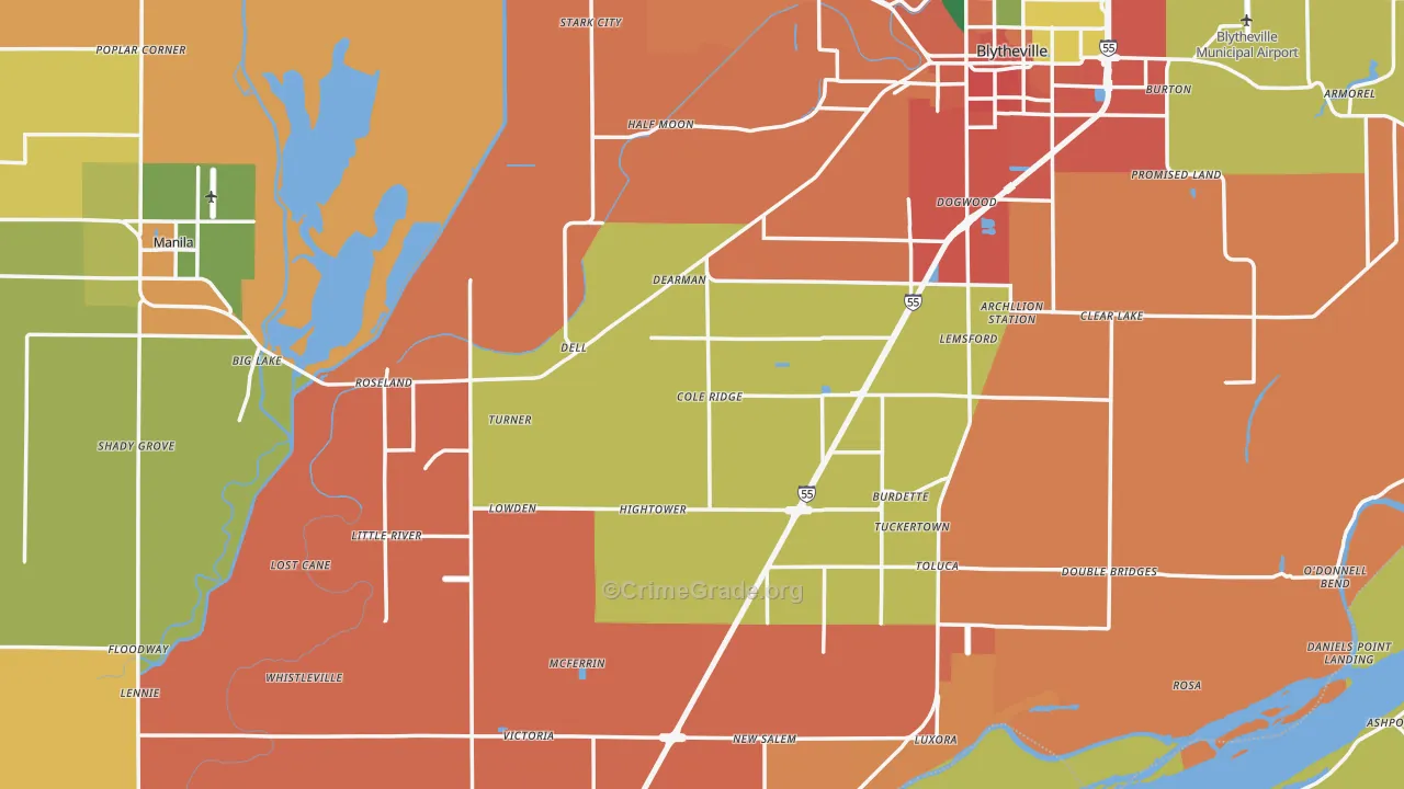 Mississippi County, AR Map of Burglary Rates