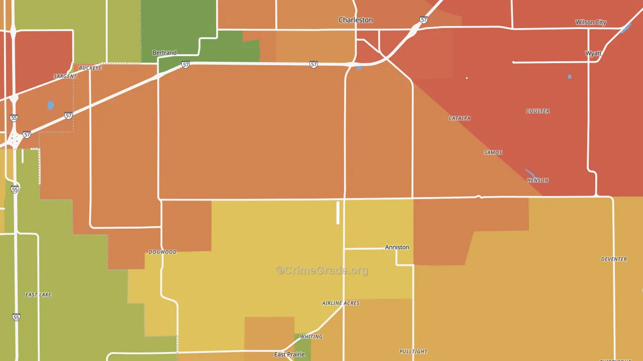 Mississippi County, MO Map of Burglary Rates