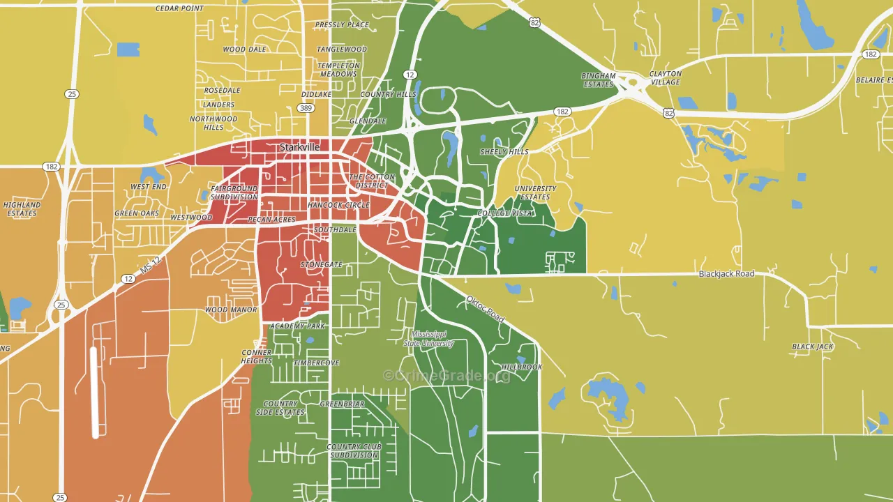 Mississippi State, MS Map of Burglary Rates