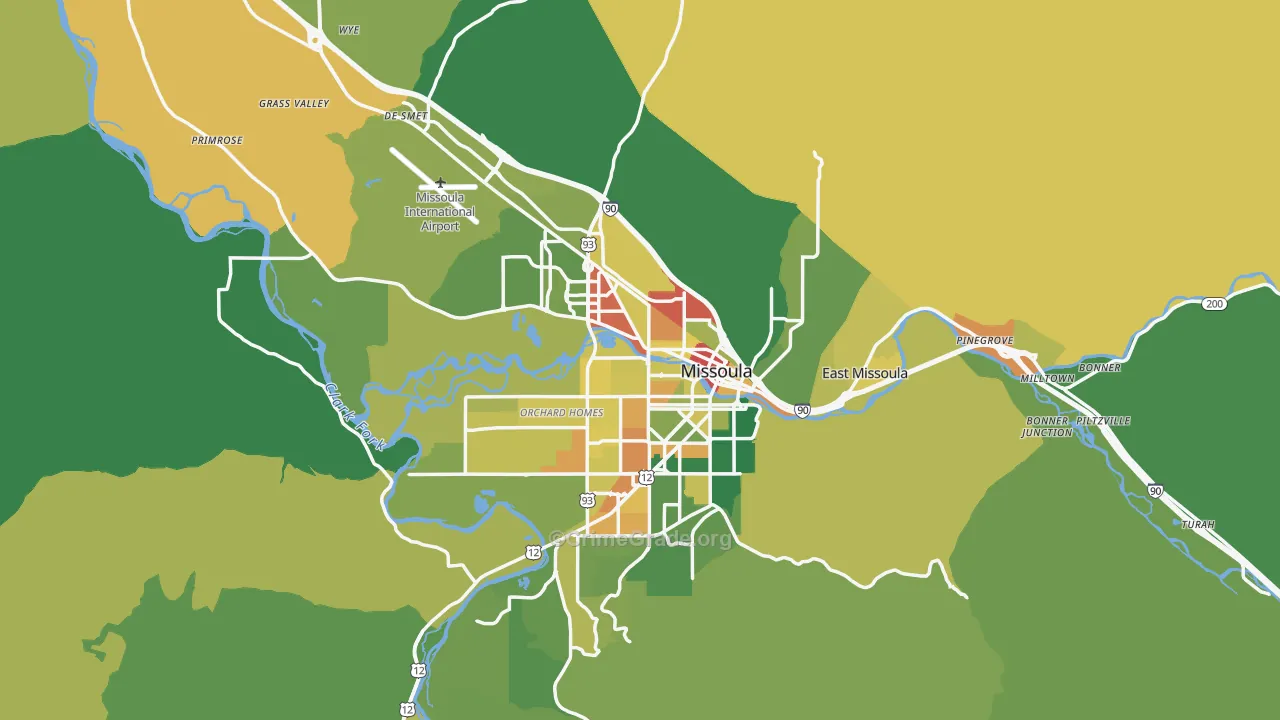 Missoula County, MT Map of Burglary Rates
