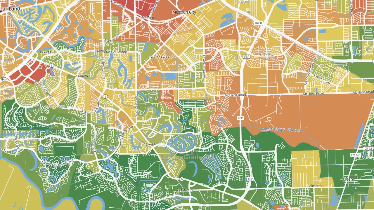 Missouri City, TX Map of Burglary Rates