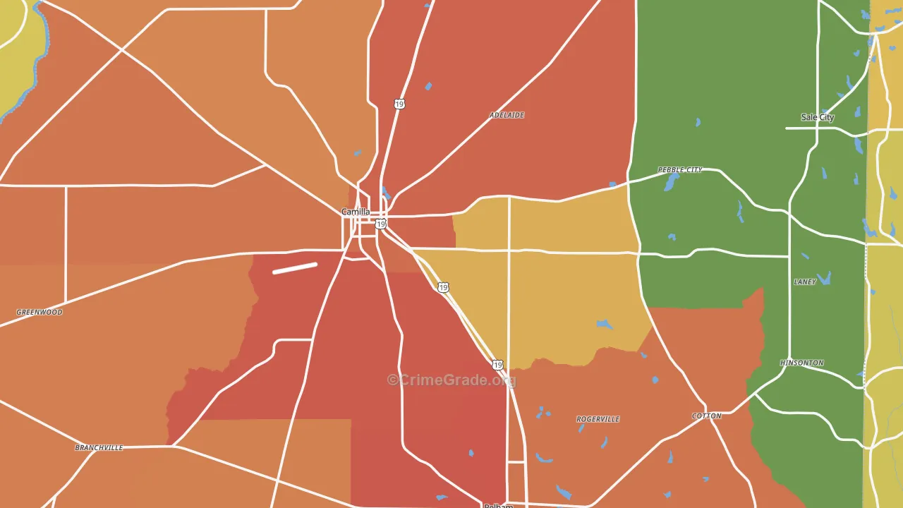 Mitchell County, GA Map of Burglary Rates