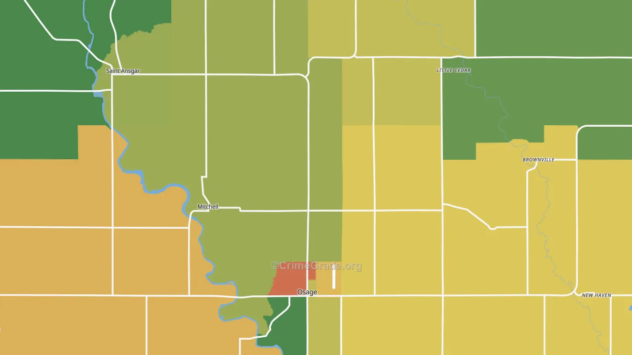 Mitchell County, IA Map of Burglary Rates